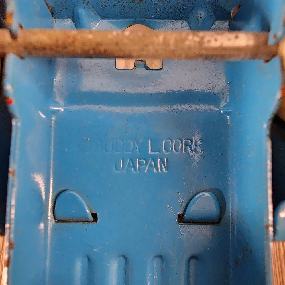 Vintage Buddy L Japan Pressed Steel Dump Truck Blue‎ and Yellow 5.5 Inch Toy